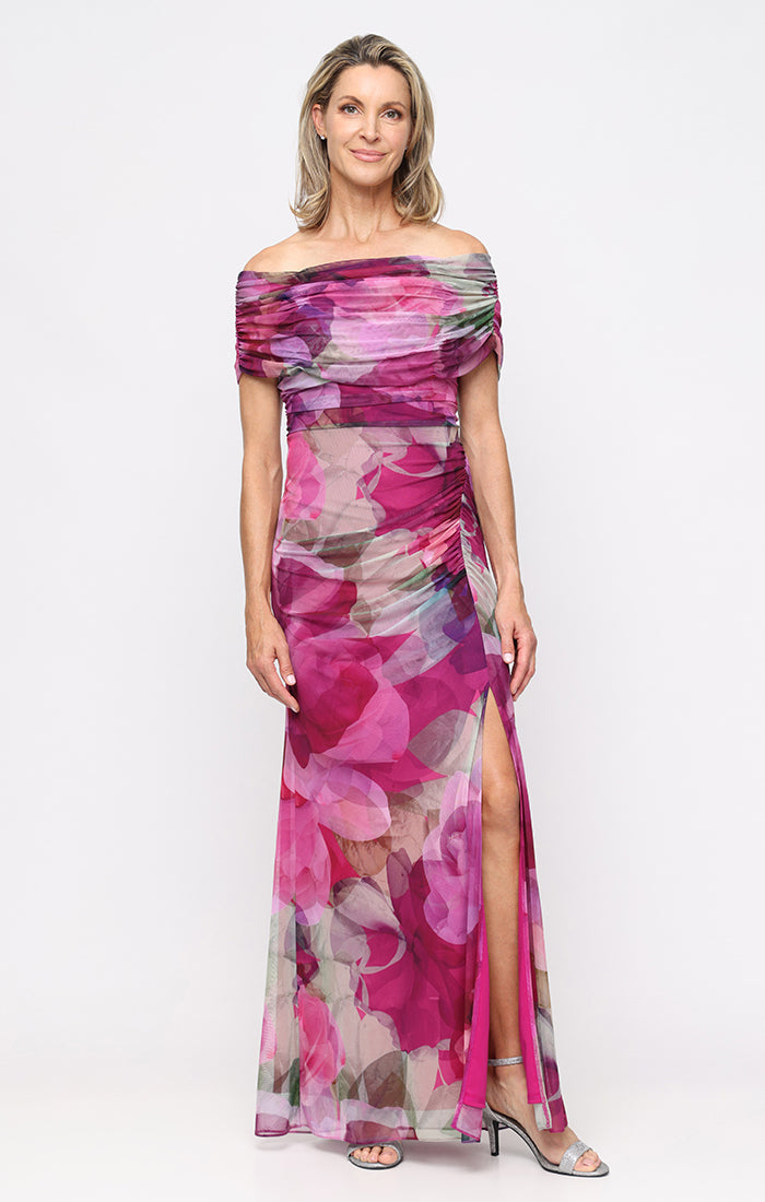 Off-the-Shoulder Floor-Length Mesh Formal Sheath/Column Gown - SL Fashions 9231117