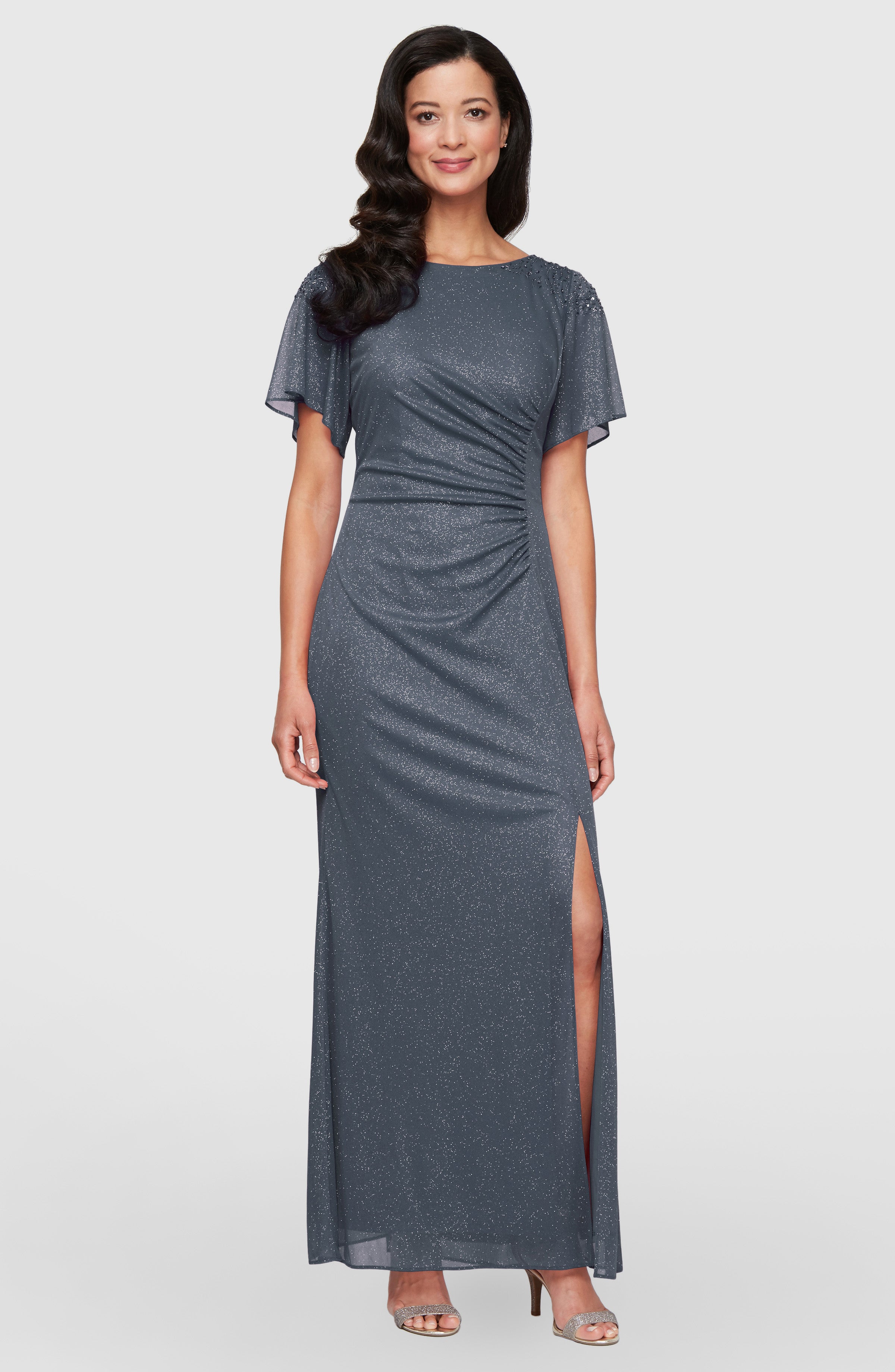 Mother of the Bride Dresses Long Formal Mother of the Bride Slit Dress Smoke