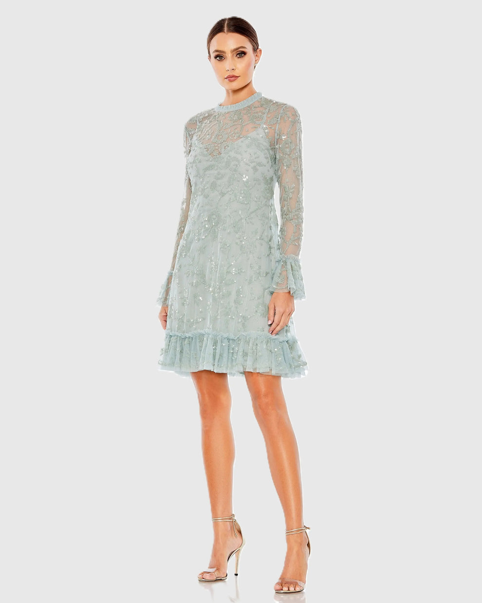 Crew/High-Neck Knee-Length Lace Cocktail A-Line Mac Duggal 9139