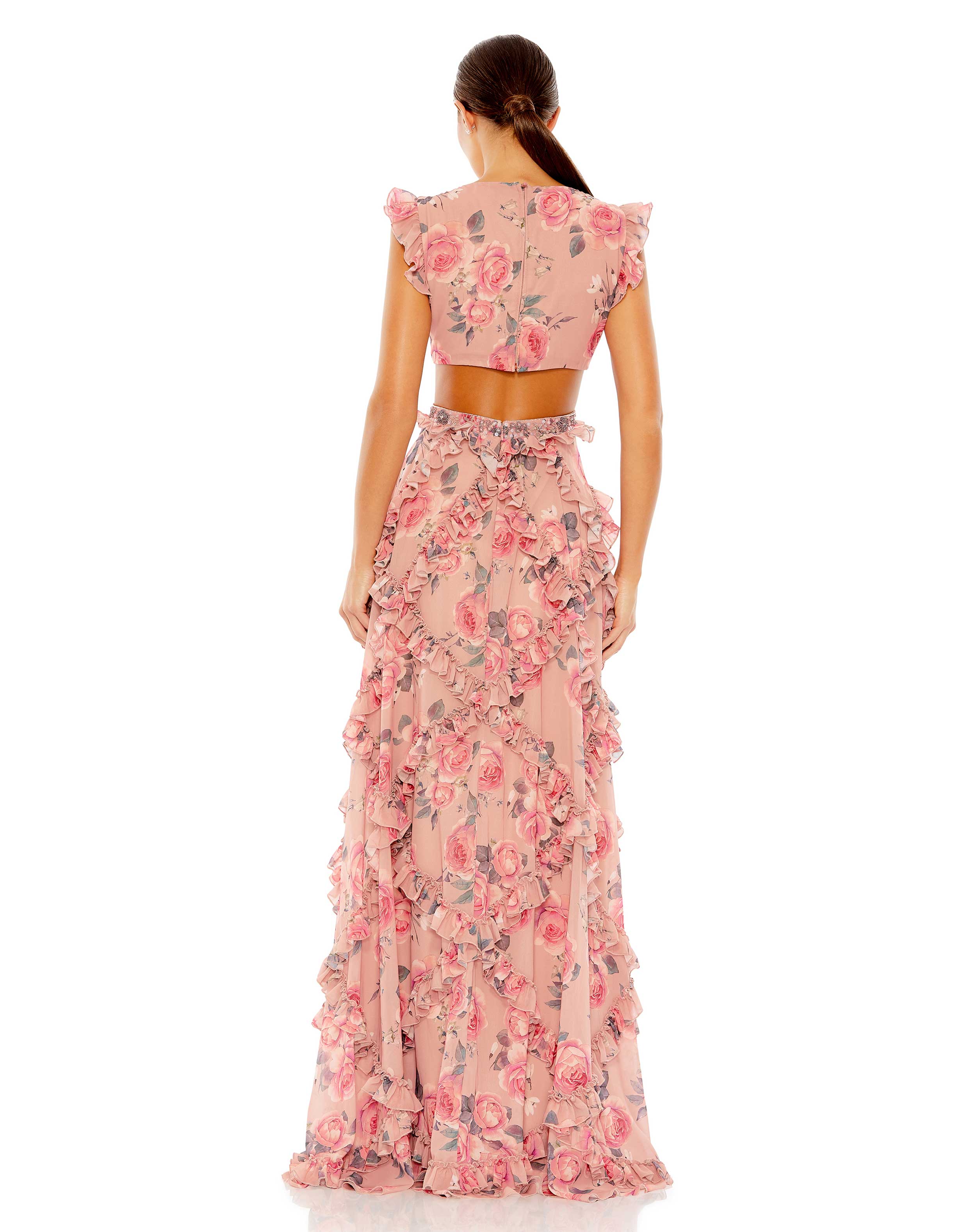 Prom Dresses Long Ruffled Cut Out Formal Prom Floral Dress Rose Multi