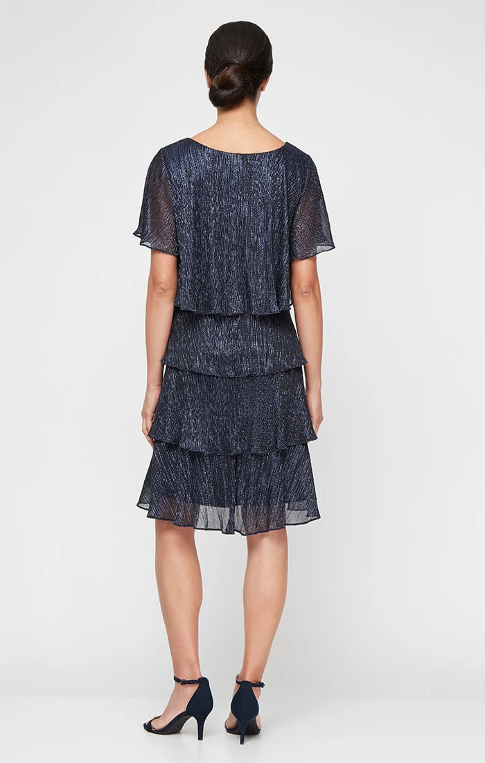 Shimmer Chiffon Tiered Short Dress SL Fashions 9155124