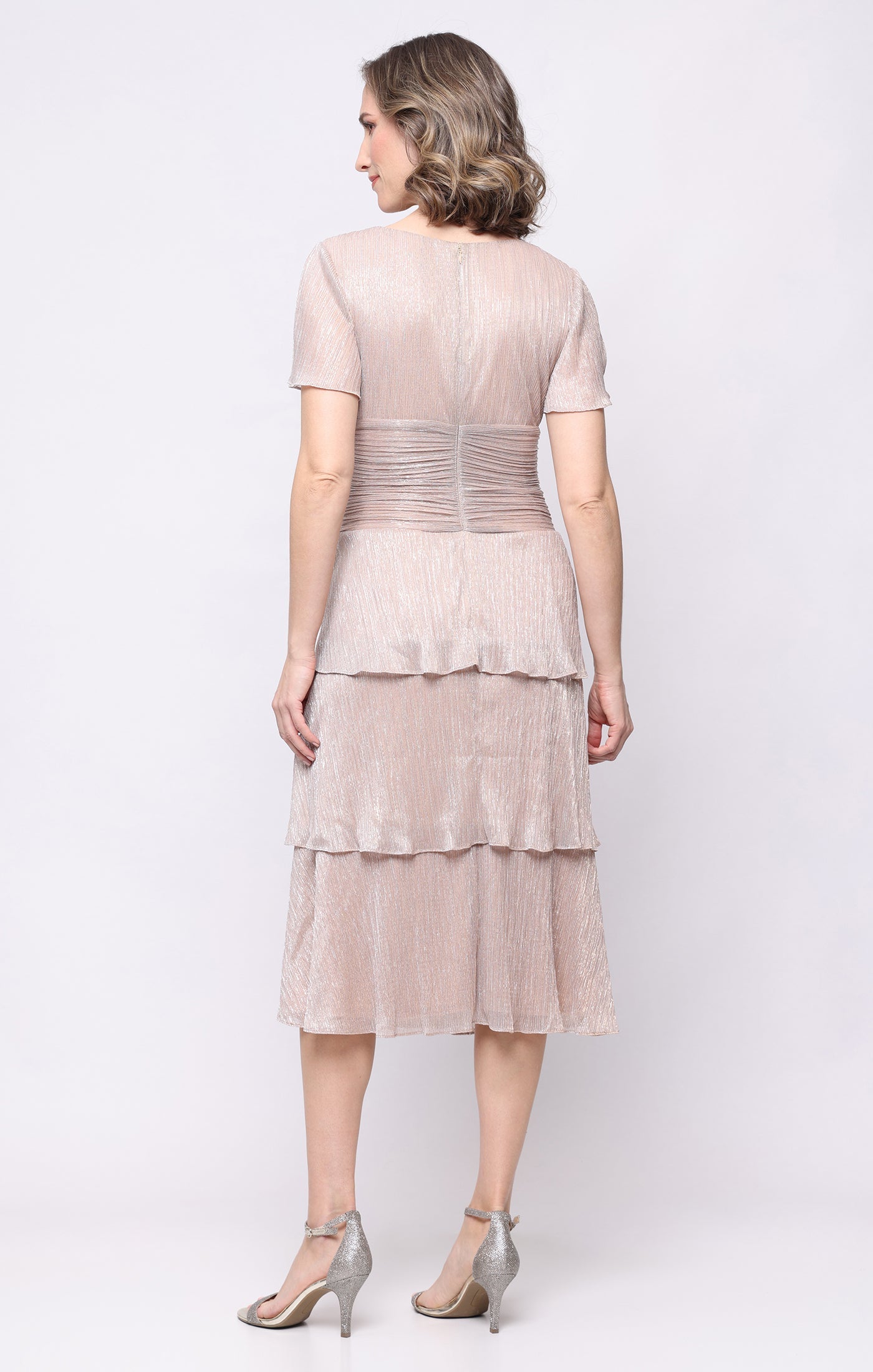 V-Neck Tea-Length Jersey Formal Fit & Flare Dress SL Fashions 9155202