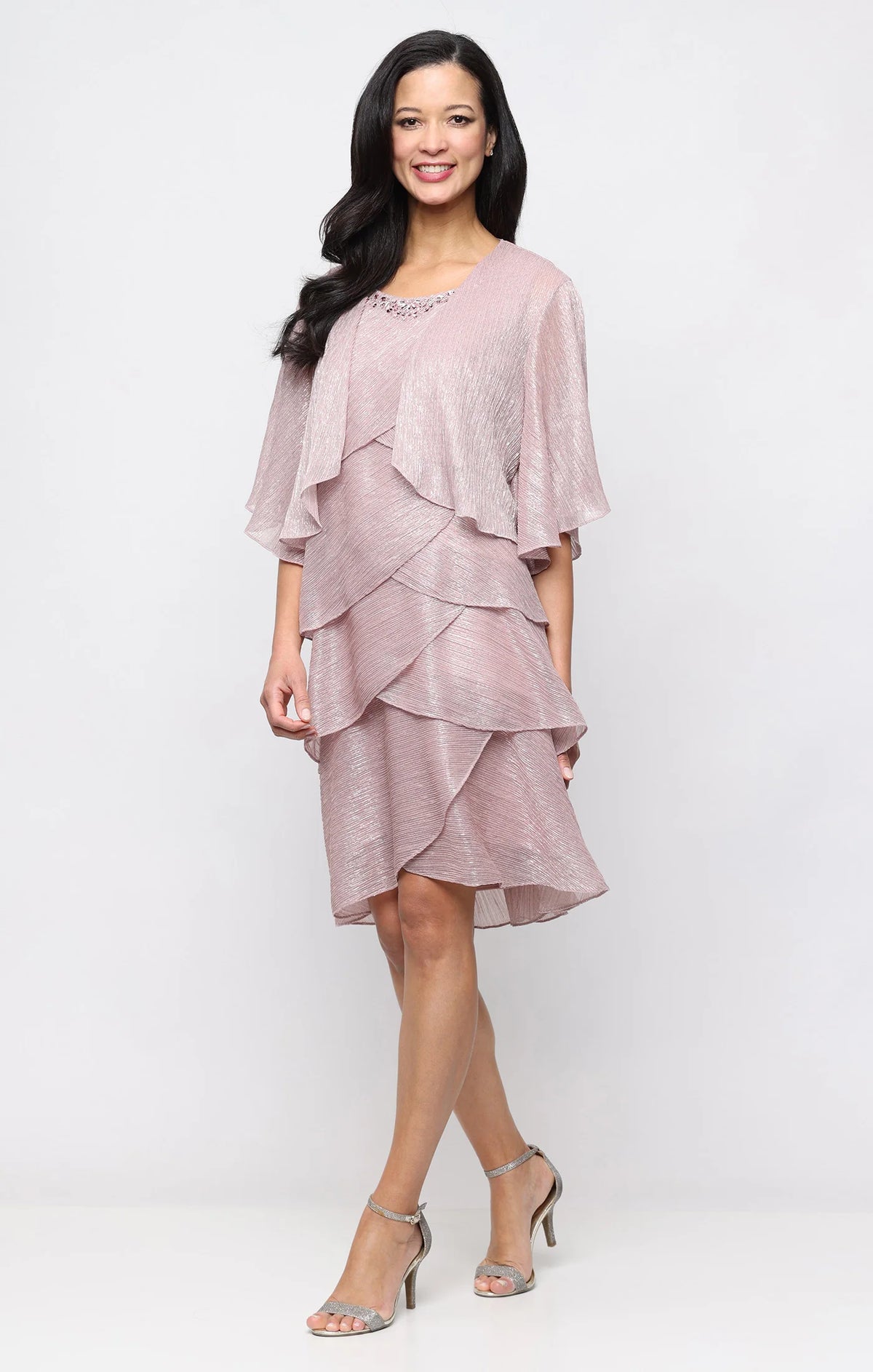 Tiered Beaded Neck Jacket Dress SL Fashions 9155215