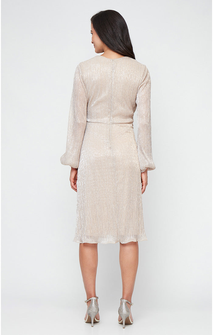 Mother of the Bride Dresses Metallic Long Sleeve Mother of the Bride Midi Cocktail Dress LIGHT GOLD