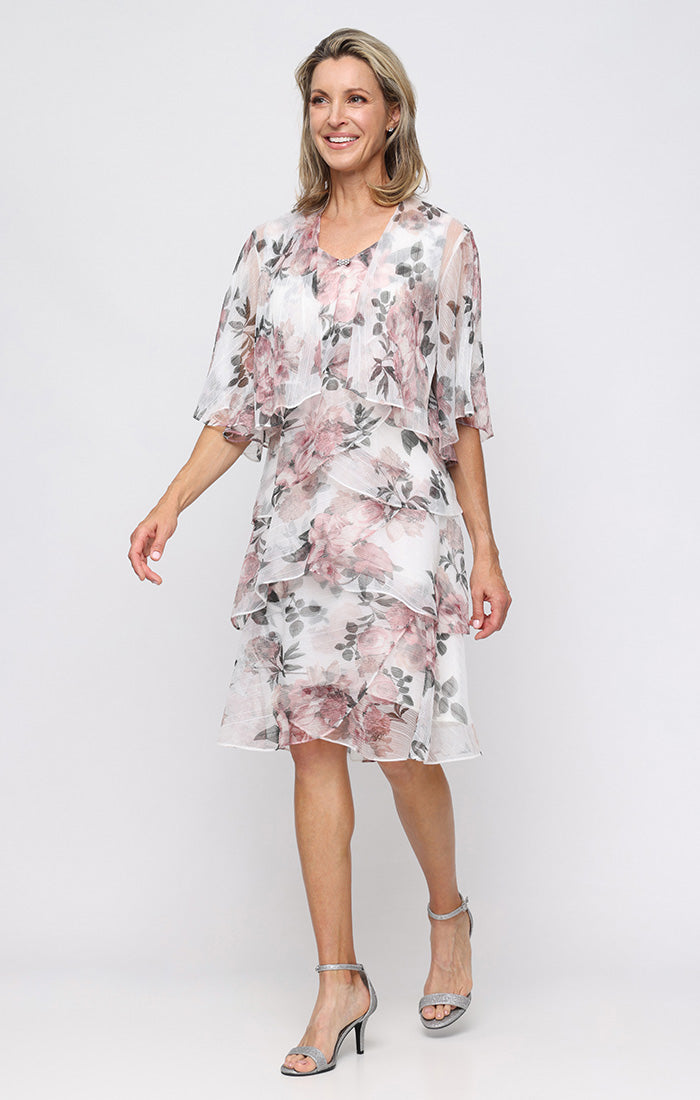 Cocktail Dresses Short Print Glitter Ruffle Cocktail Dress SL Fashions 9155286 Blush Multi