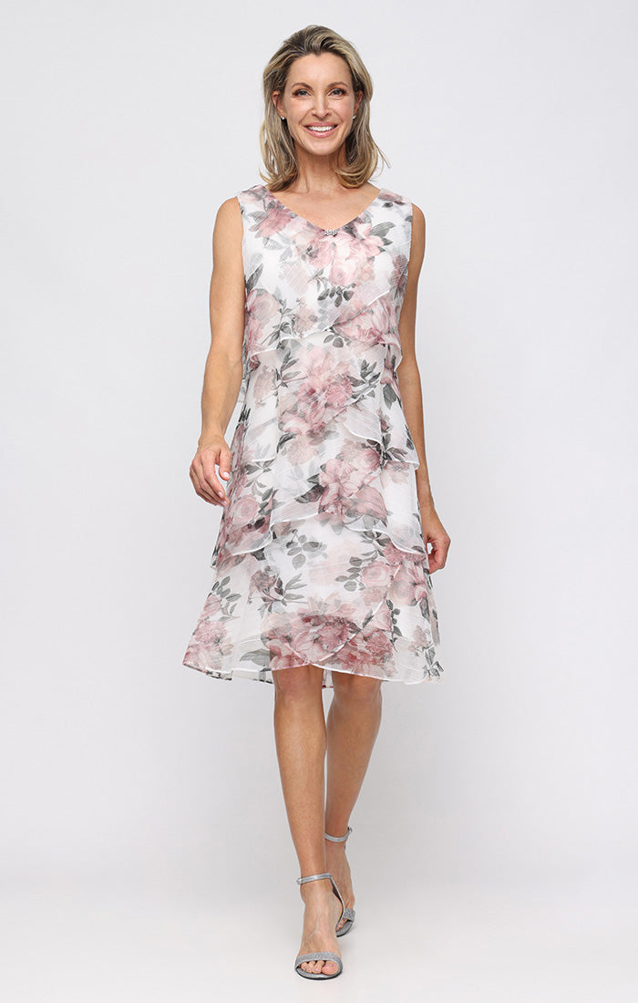 Cocktail Dresses Short Print Glitter Ruffle Cocktail Dress SL Fashions 9155286 Blush Multi