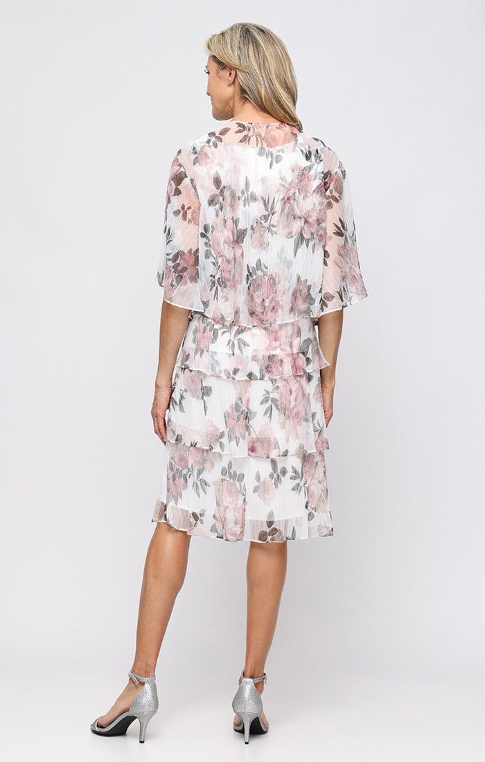 Cocktail Dresses Short Print Glitter Ruffle Cocktail Dress SL Fashions 9155286 Blush Multi