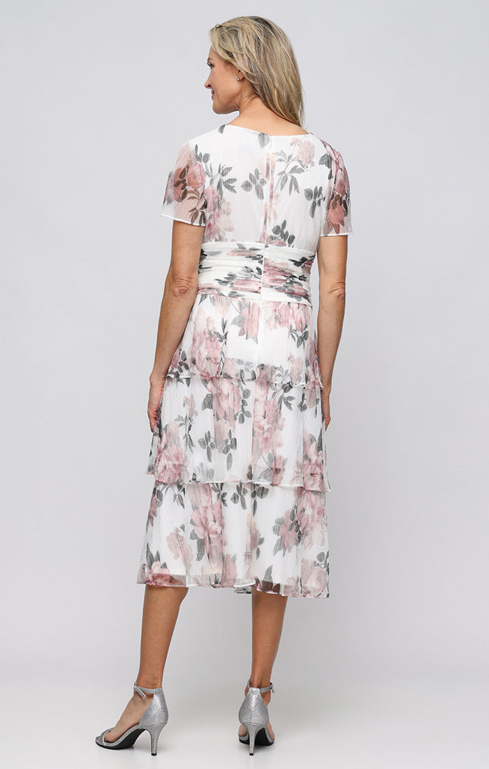 Cocktail Dresses Short Tea Length Print Cocktail Dress SL Fashions 9155288 Ivory Multi