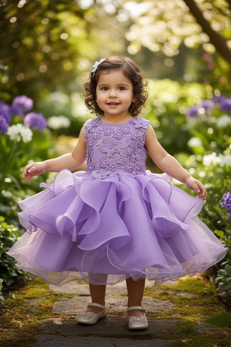 Jewel Knee-Length Organza Lace Flower Girl Ball Gown Cinderella Couture 9155B