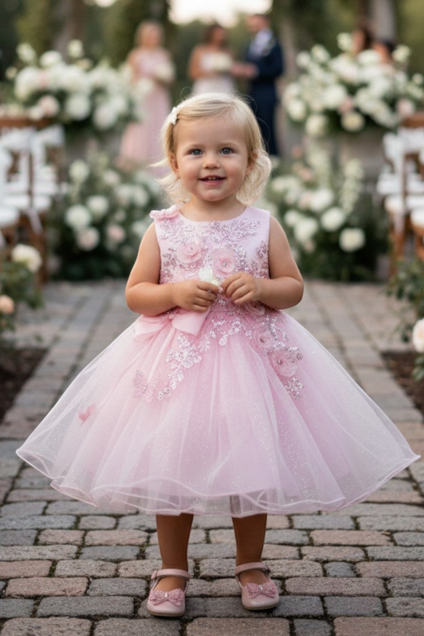Jewel Tea-Length Tulle Flower Girl Ball Gown Cinderella Couture 9166B