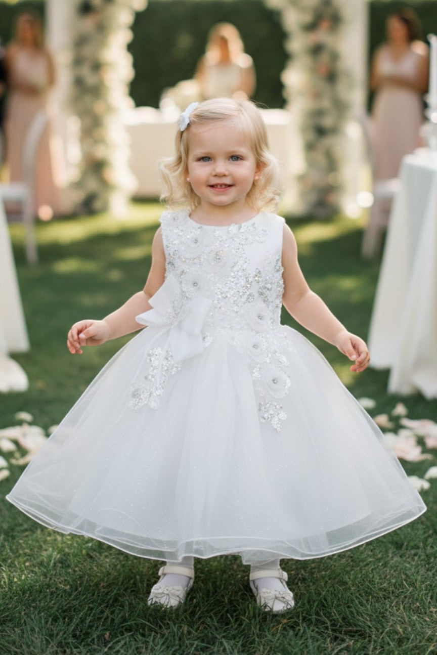 Jewel Tea-Length Tulle Flower Girl Ball Gown Cinderella Couture 9166B