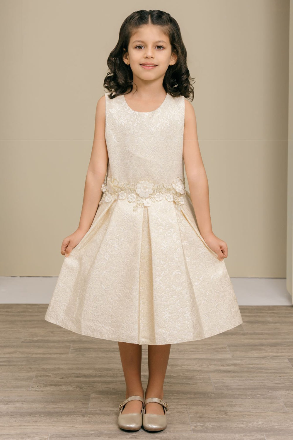 Flower Girl Dresses 3D Floral Print A Line Flower Girl Dress Ivory