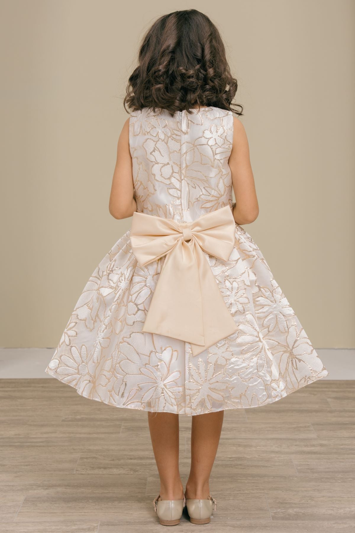 Flower Girl Dresses 3D Floral A Line Print Short Flower Girl Dress Champagne