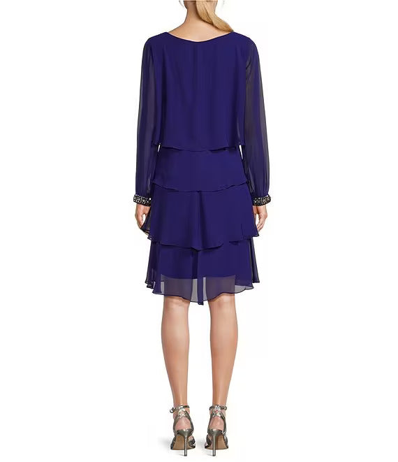 SL Fashions 9170378 Long Sleeve Cocktail Short Dress