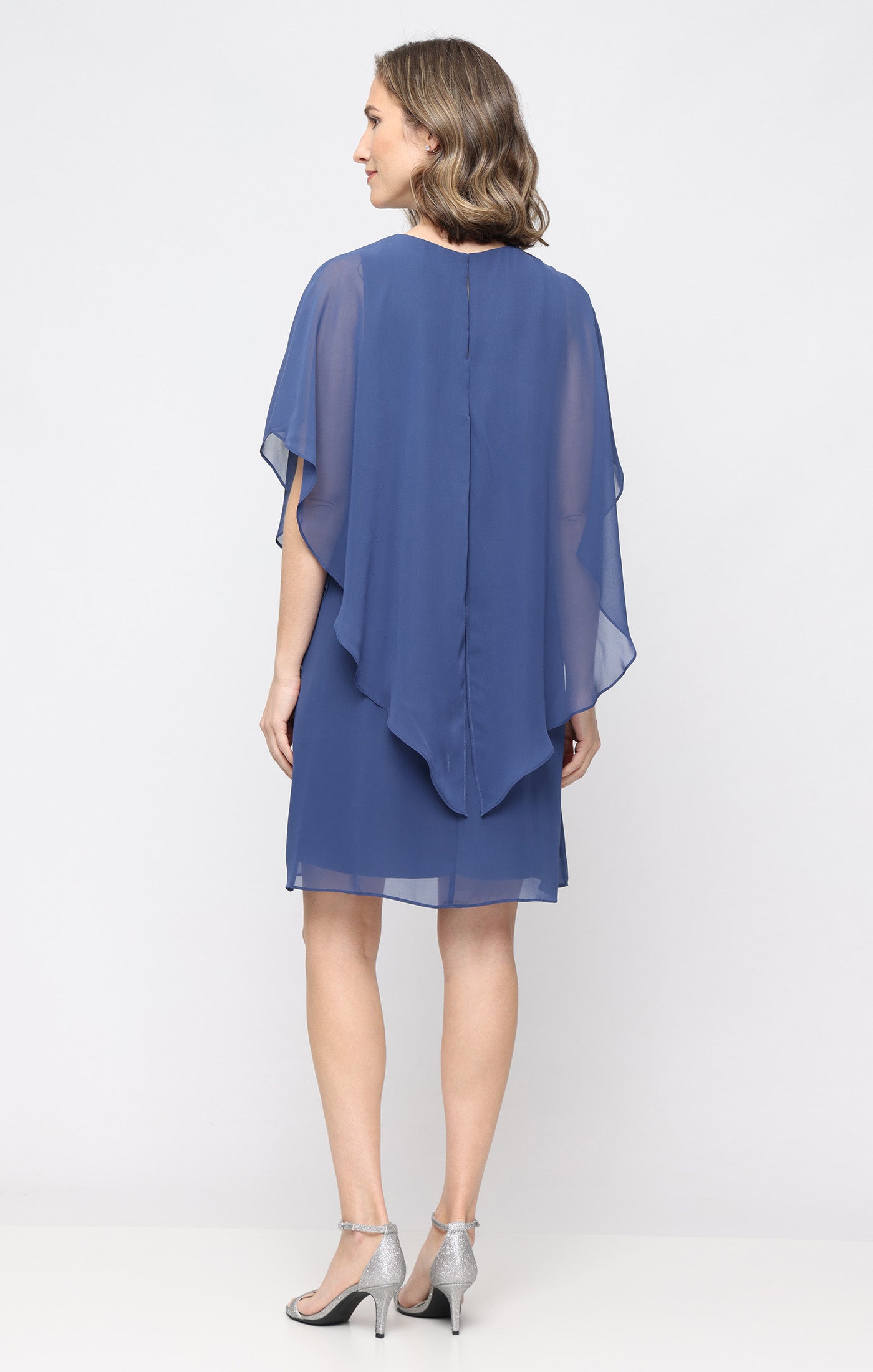 Wedgewood SL Fashions 9270700 Jewel Short Knee-Length Chiffon Petite Cocktail Capelet Dress