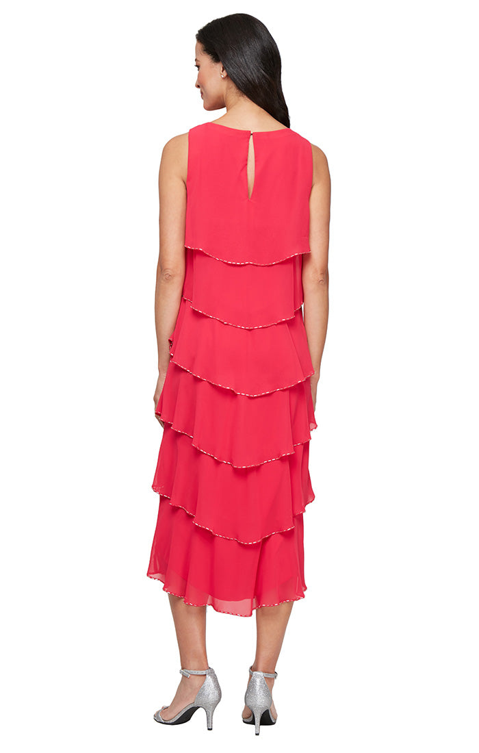 Cocktail Dresses Petite A Line Tiered Beaded Tea Length DressWatermelon