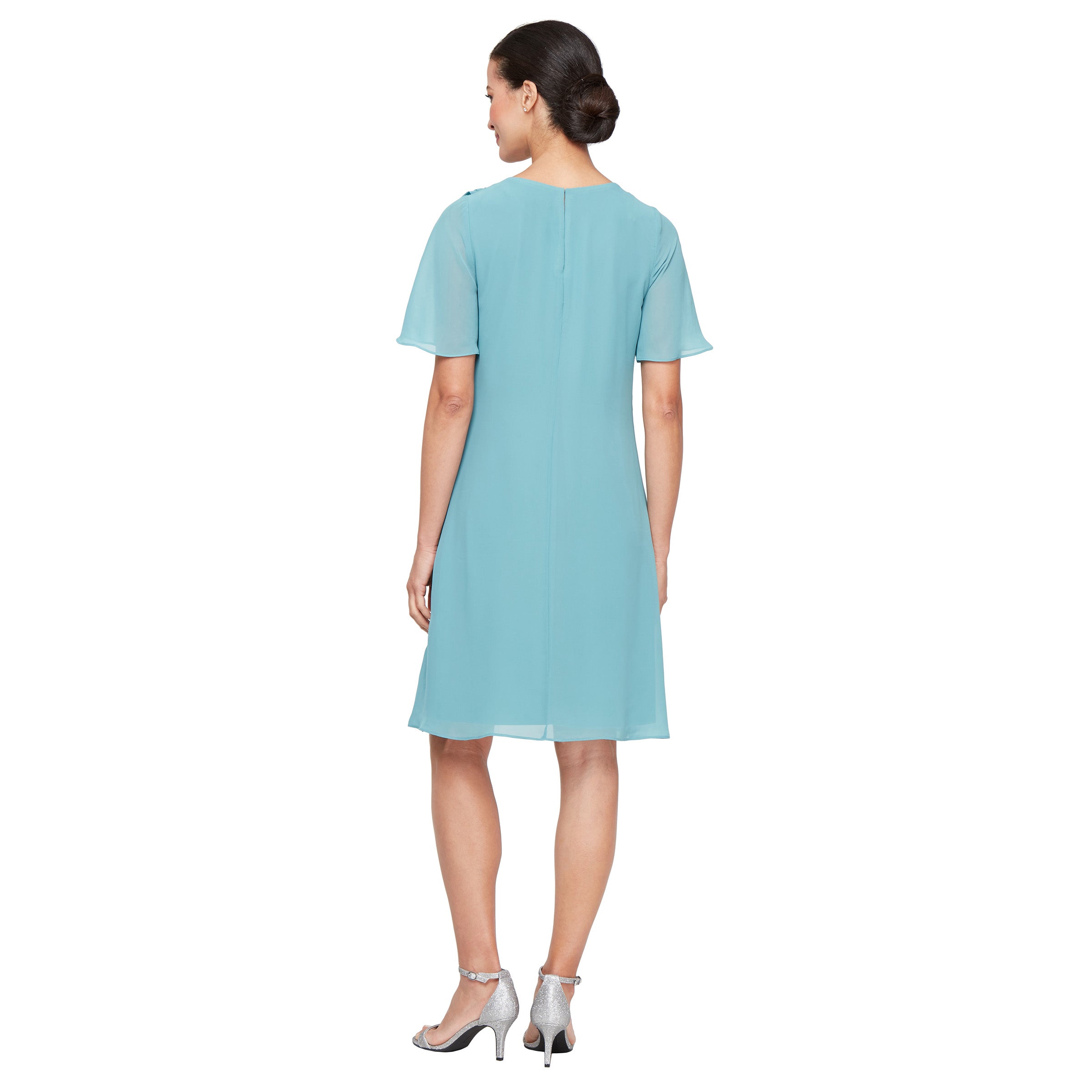 Mother of the Bride Dresses Short Cocktail Beaded Overlay Mother of the Bride Dress Sea