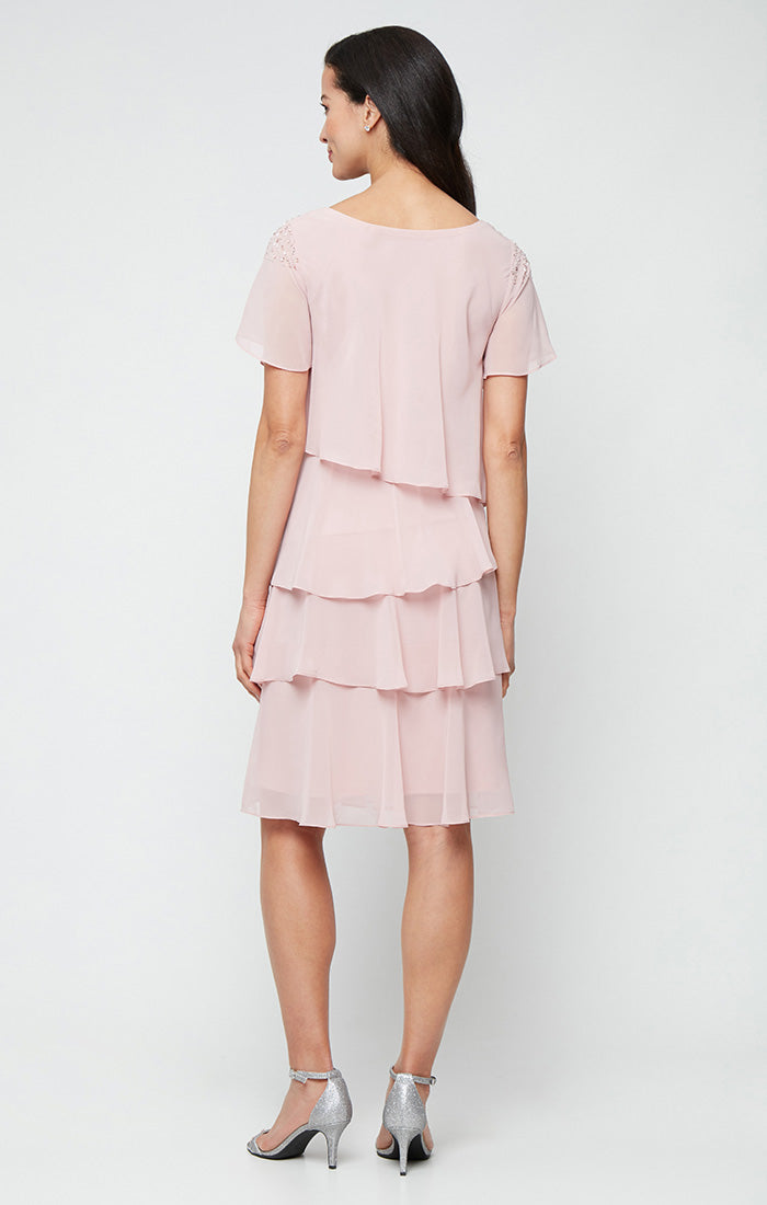 Faded Rose SL Fashions 9170745 V-Neck Knee-Length Chiffon Cocktail Dress Beaded