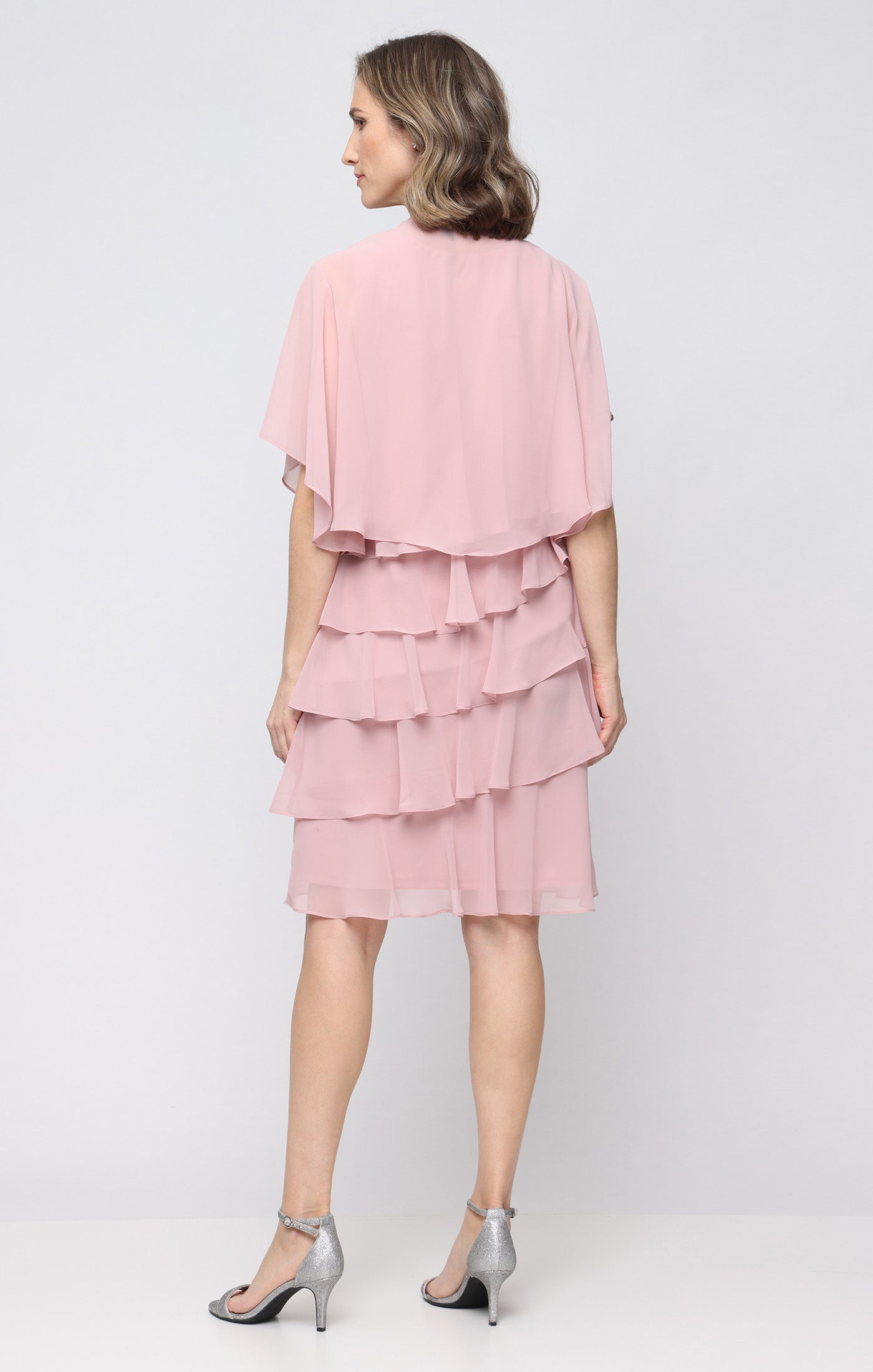 Faded Rose SL Fashions 9170750 V-Neck Knee-Length Chiffon Cocktail Capelet Dress