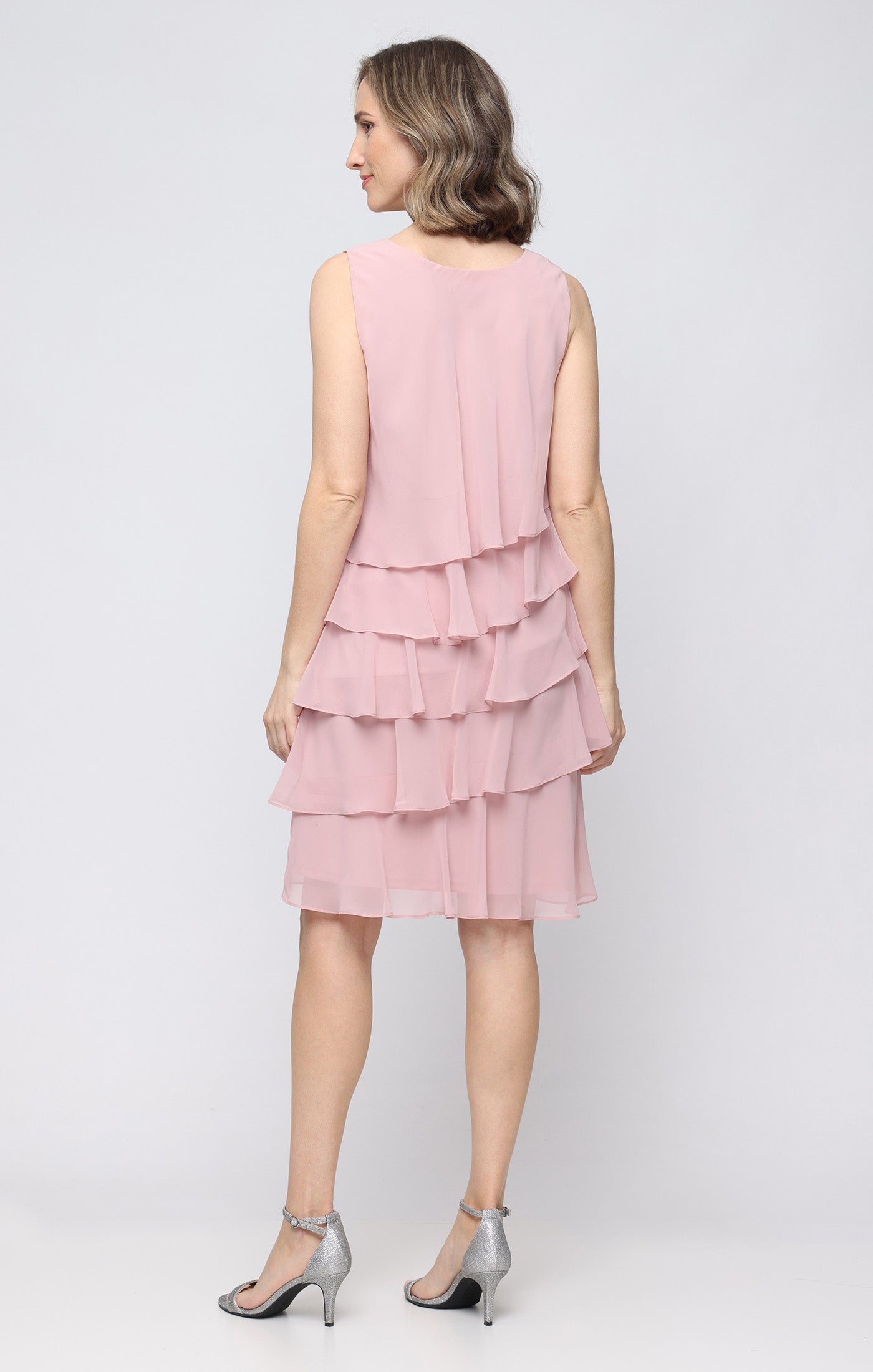 Faded Rose SL Fashions 9270750 V-Neck Knee-Length Chiffon Petite Tiered Cocktail Dress