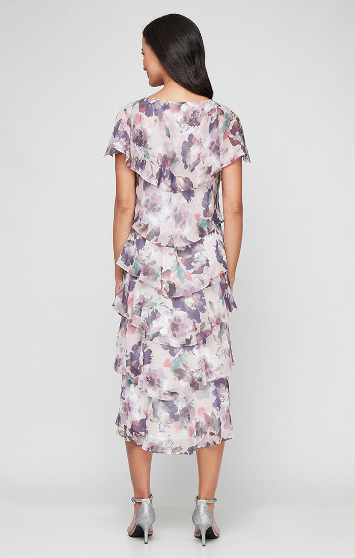 Jewel Tea-Length Chiffon Occasion A-Line Dress SL Fashions 9272101