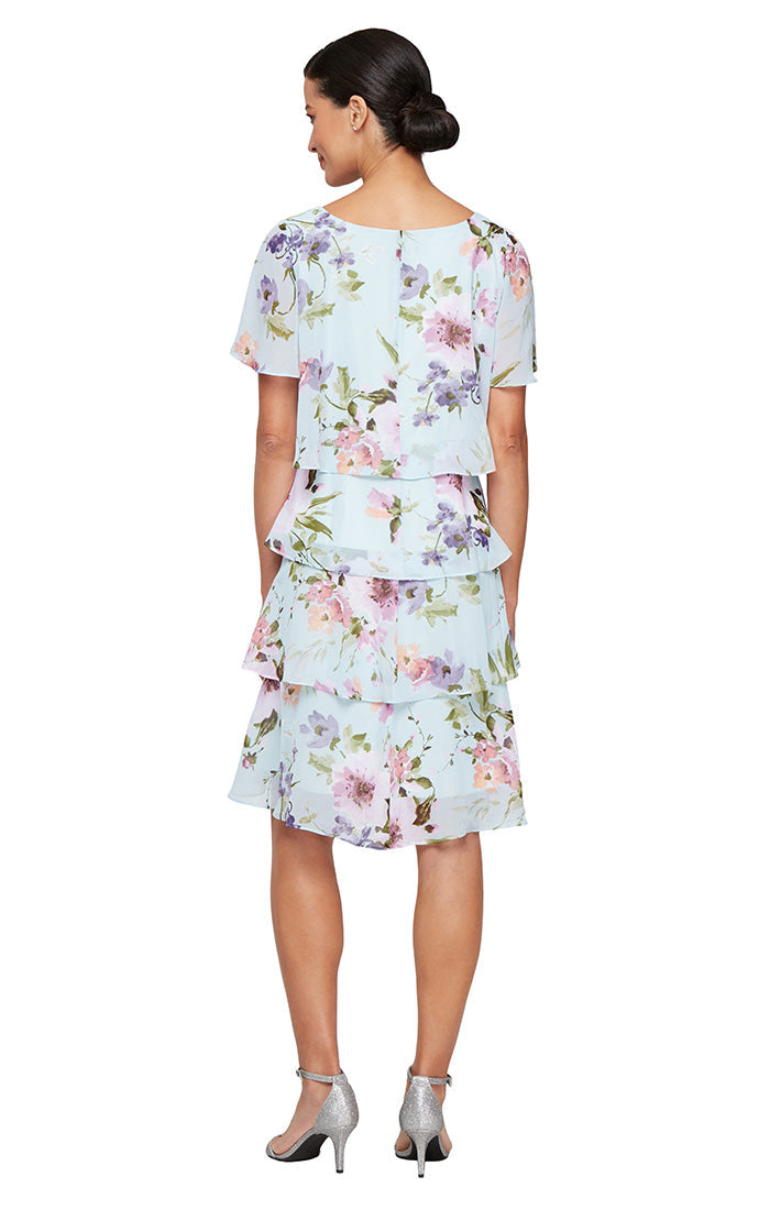 Cocktail Dresses Short Mini Cocktail Dress - Floral Print - SL Fashions 9172123 Blue/Multi-Chiffon-9172123-Tiered