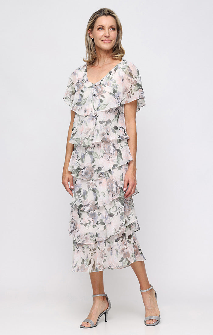 V-Neck Tea-Length Chiffon Occasion A-Line Dress SL Fashions 9272136