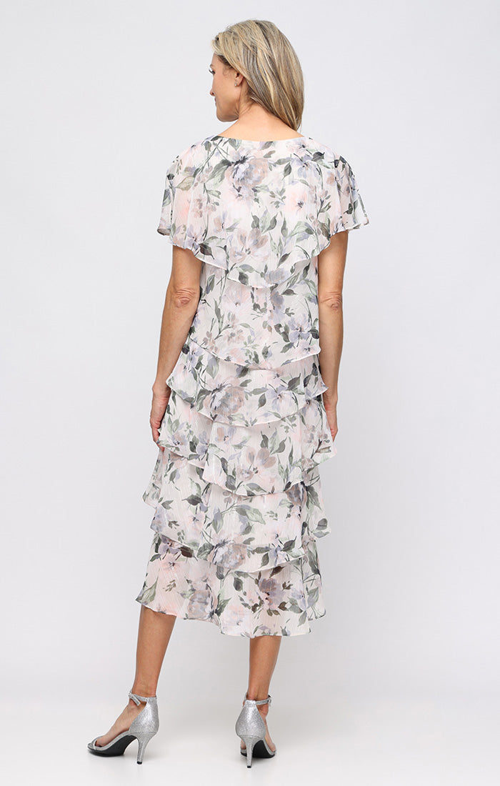 V-Neck Tea-Length Chiffon Occasion A-Line Dress SL Fashions 9272136