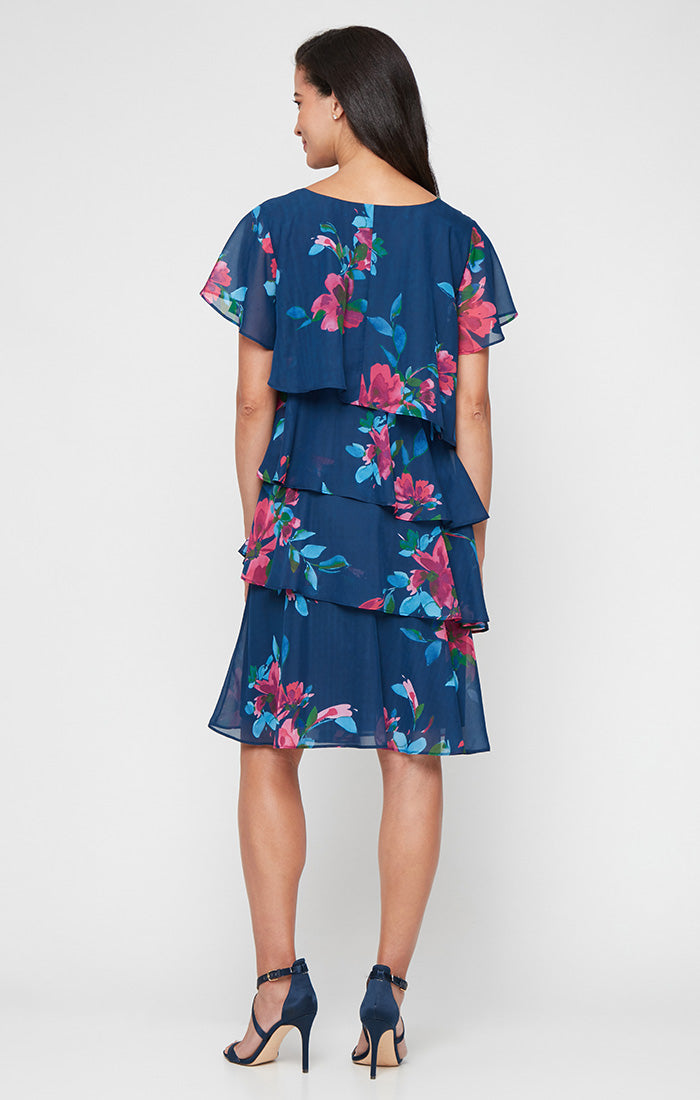 Cocktail Dresses Short Floral Print Midi Cocktail Dress Navy Multi