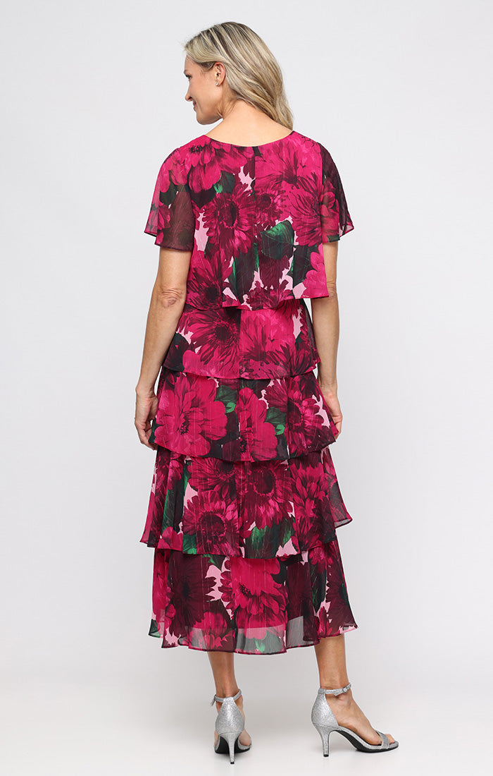 Cocktail Dresses Short Midi Ruffle Floral Print Cocktail Dress SL Fashions 9172162 Pink Multi