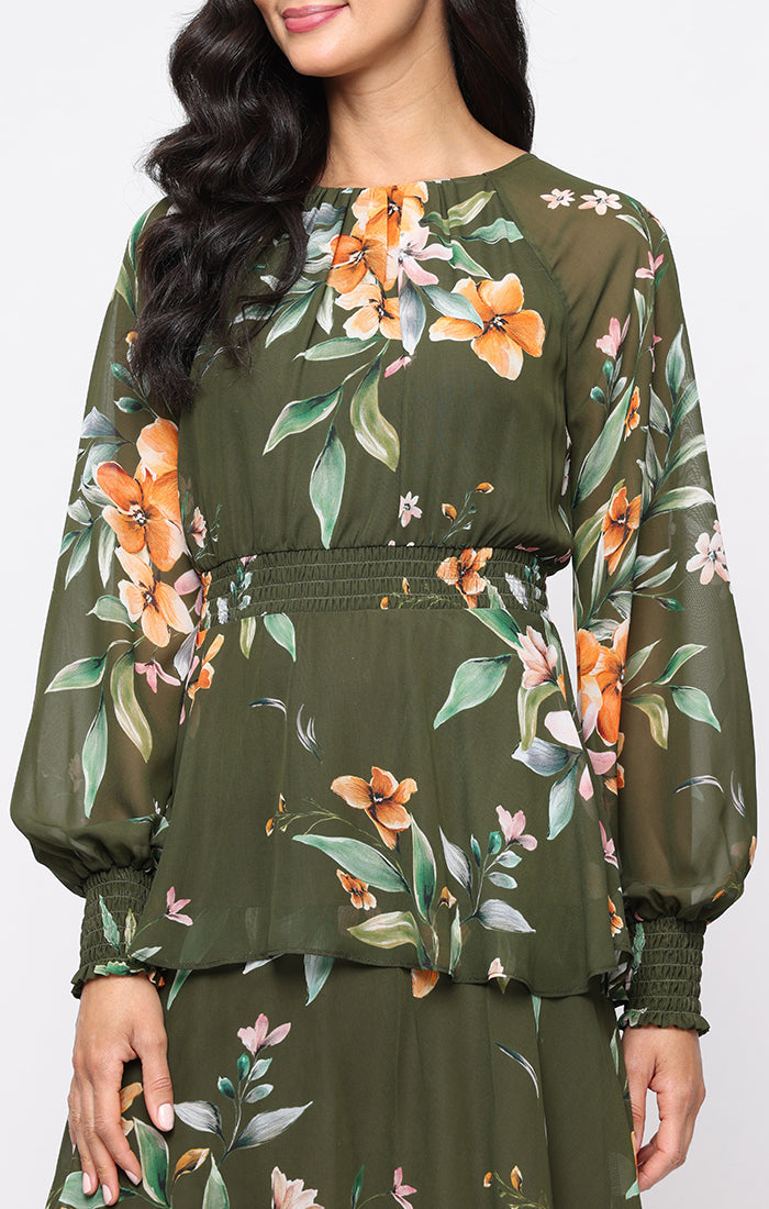 Mother of the Bride Dresses Long Sleeve Midi Print Short Cocktail Mother of the Bride Dress Olive Multi