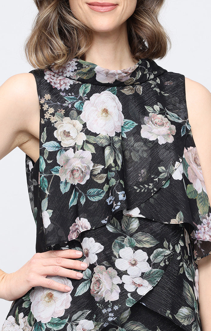 Cocktail Dresses Floral Print Short Midi Cocktail Dress SL Fashions 9172219 Black Multi