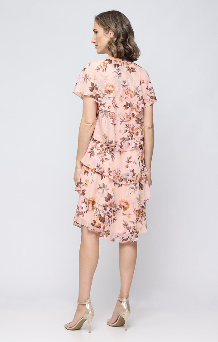Cocktail Dresses Short Ruffle Midi Print Cocktail Dress SL Fashions 9172226 Blush Multi