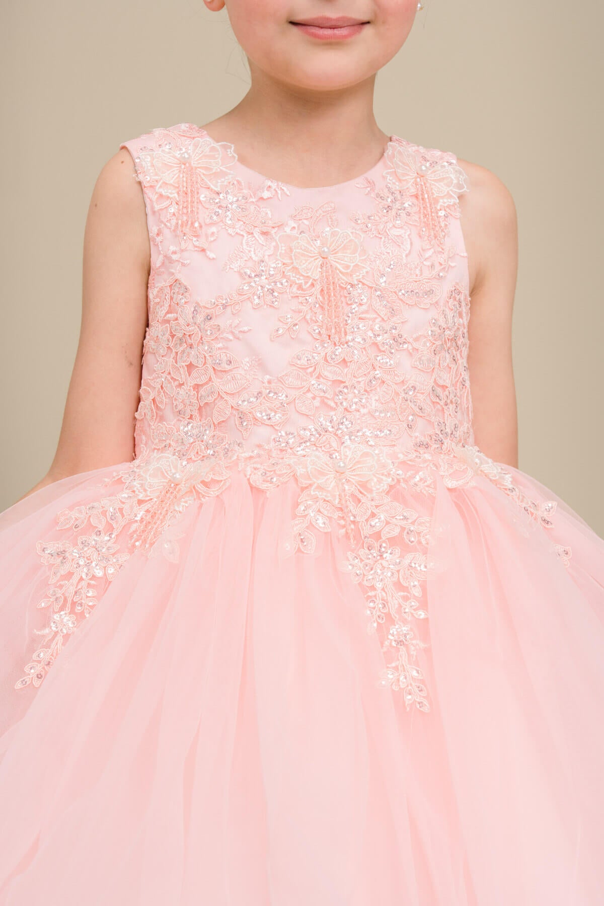 Blush Illusion Neck Short Tulle Special Occasion Dress with Floral Lace Appliques Cinderella Couture 9172