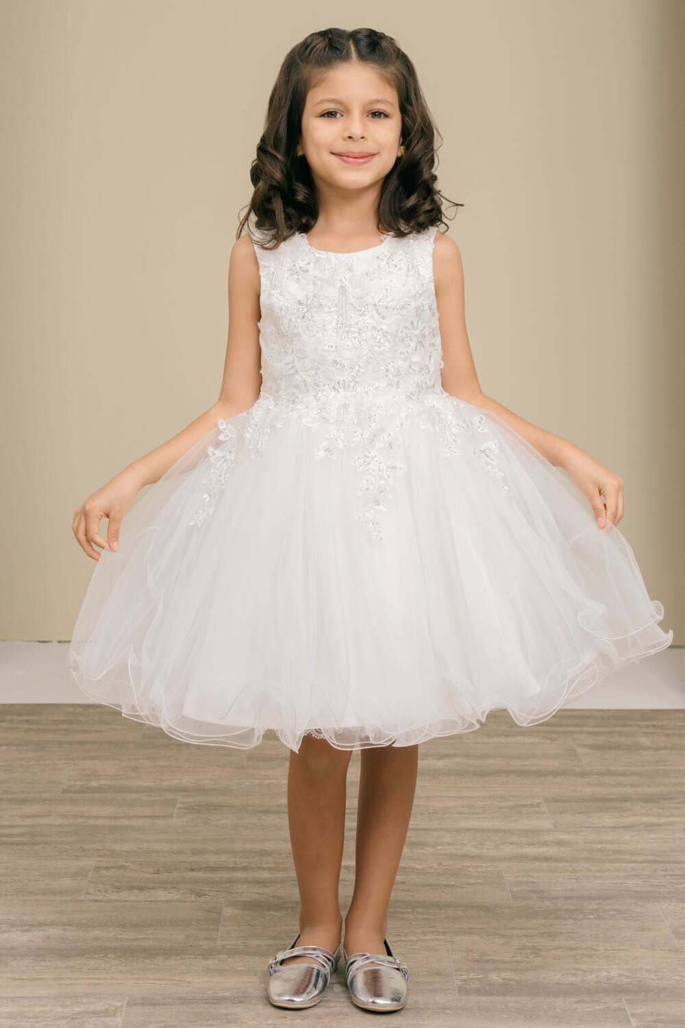 Off White Illusion Neck Short Tulle Special Occasion Dress with Floral Lace Appliques Cinderella Couture 9172