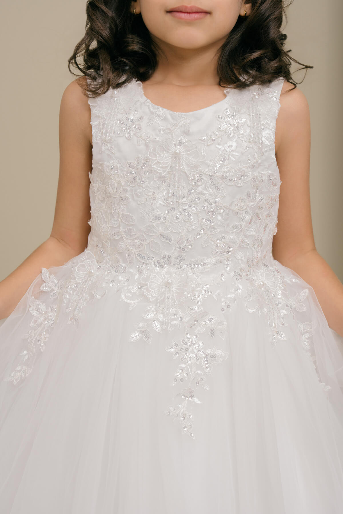 Off White Illusion Neck Short Tulle Special Occasion Dress with Floral Lace Appliques Cinderella Couture 9172