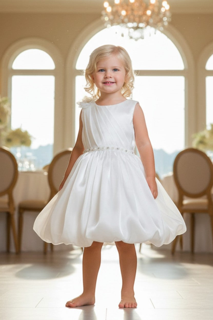 Jewel Knee-Length Satin Flower Girl Ball Gown Cinderella Couture 9173B