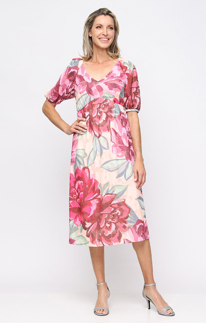 Cocktail Dresses Short Floral Print Tea Length Cocktail Dress SL Fashions 9174131 Pink Multi