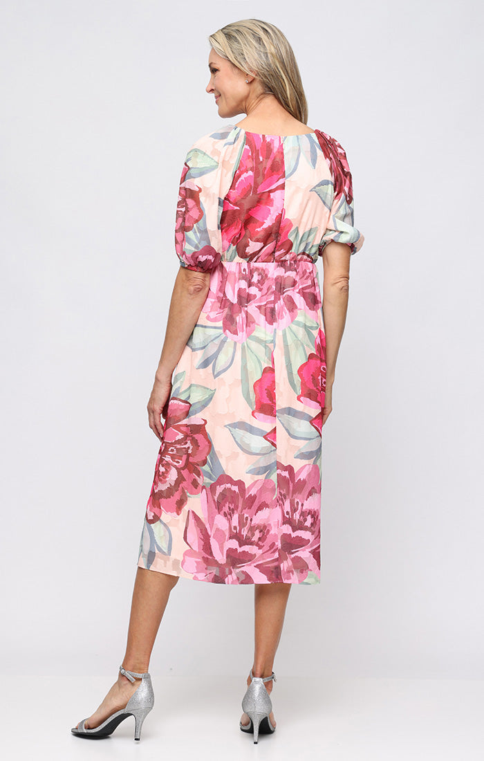 Cocktail Dresses Short Floral Print Tea Length Cocktail Dress SL Fashions 9174131 Pink Multi