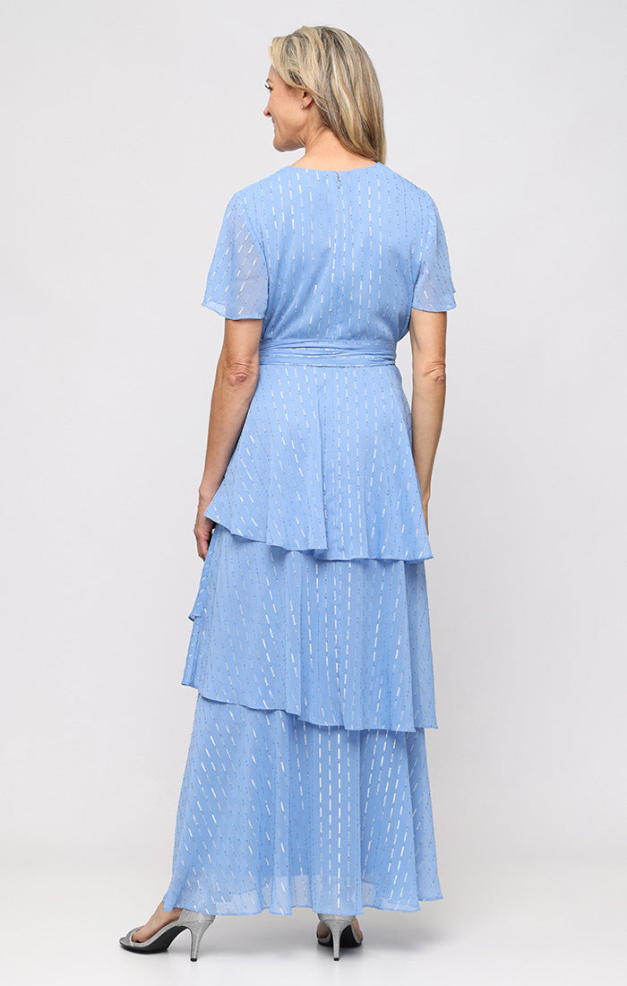 Periwinkle V-Neck Floor-Length Chiffon Formal Tiered Wrap Dress SL Fashions 9174137