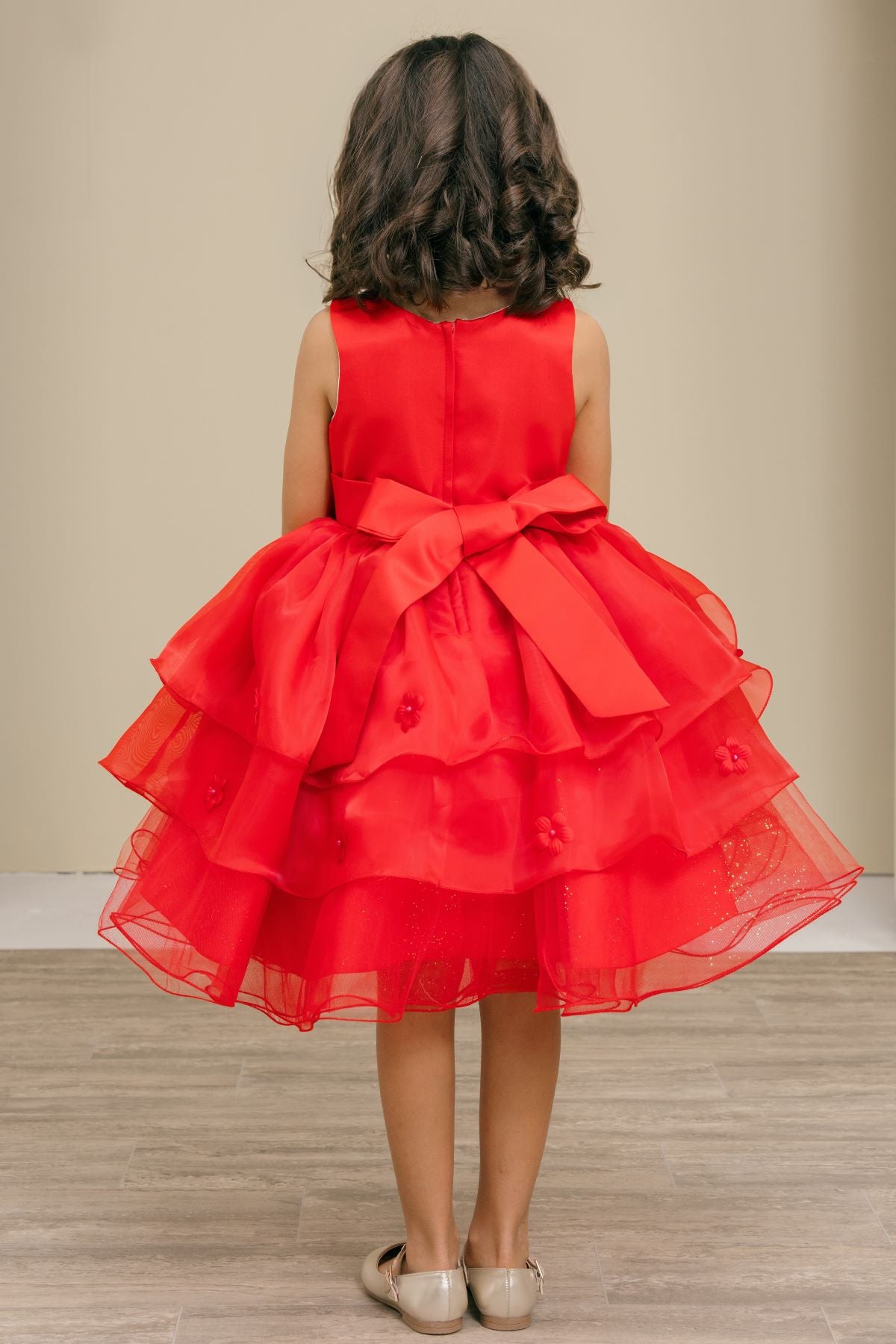 Flower Girl Dresses 3D Floral Ruffle A Line Print Mini Flower Girl Dress Red