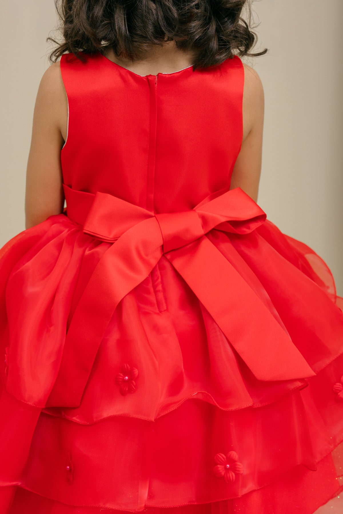 Flower Girl Dresses 3D Floral Ruffle A Line Print Mini Flower Girl Dress Red