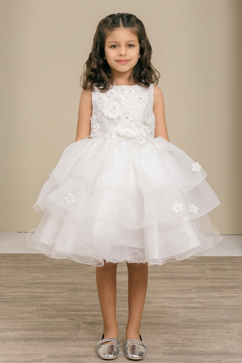 Flower Girl Dresses 3D Floral Ruffle A Line Print Mini Flower Girl Dress White