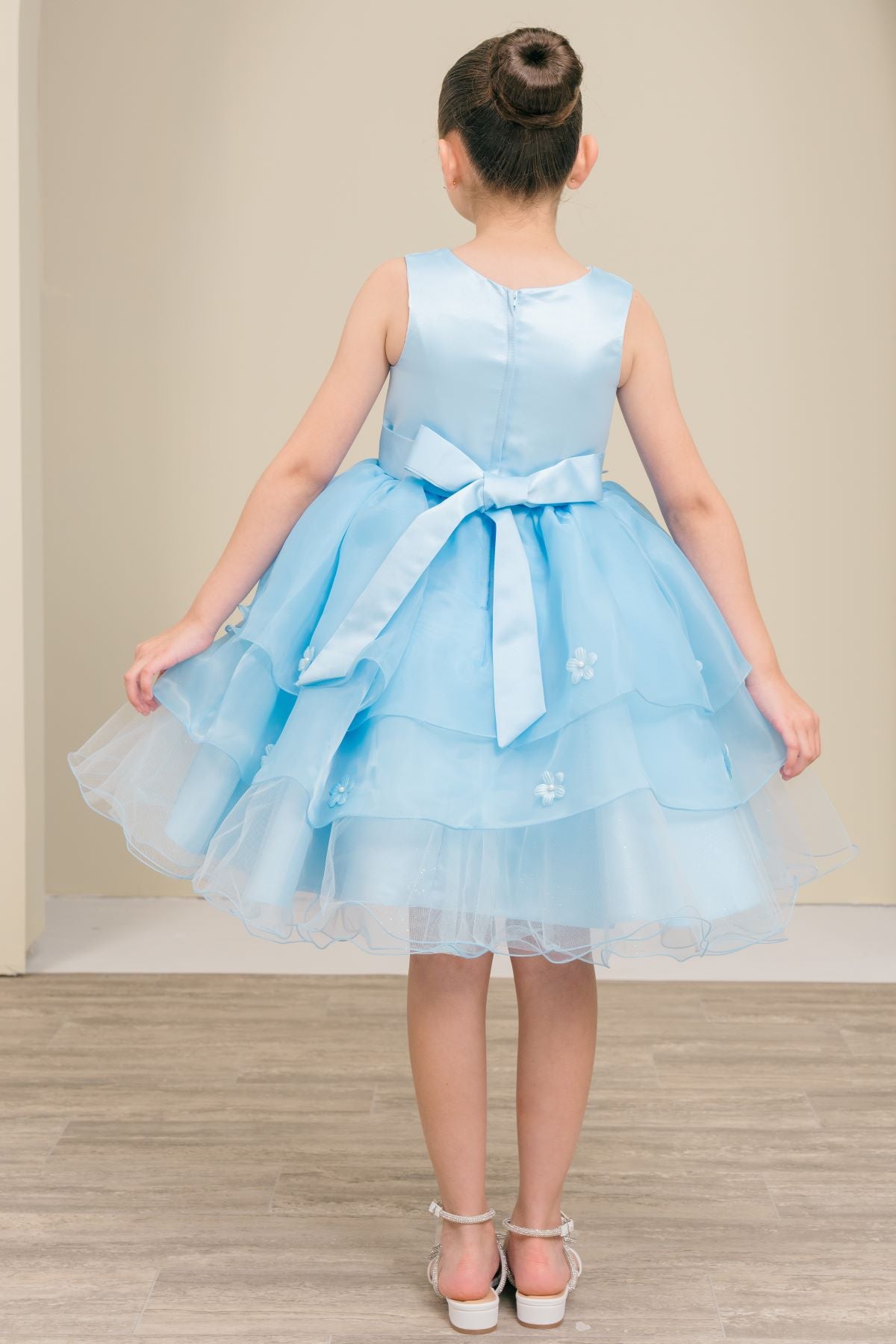 Flower Girl Dresses 3D Floral Ruffle A Line Print Mini Flower Girl Dress Blue