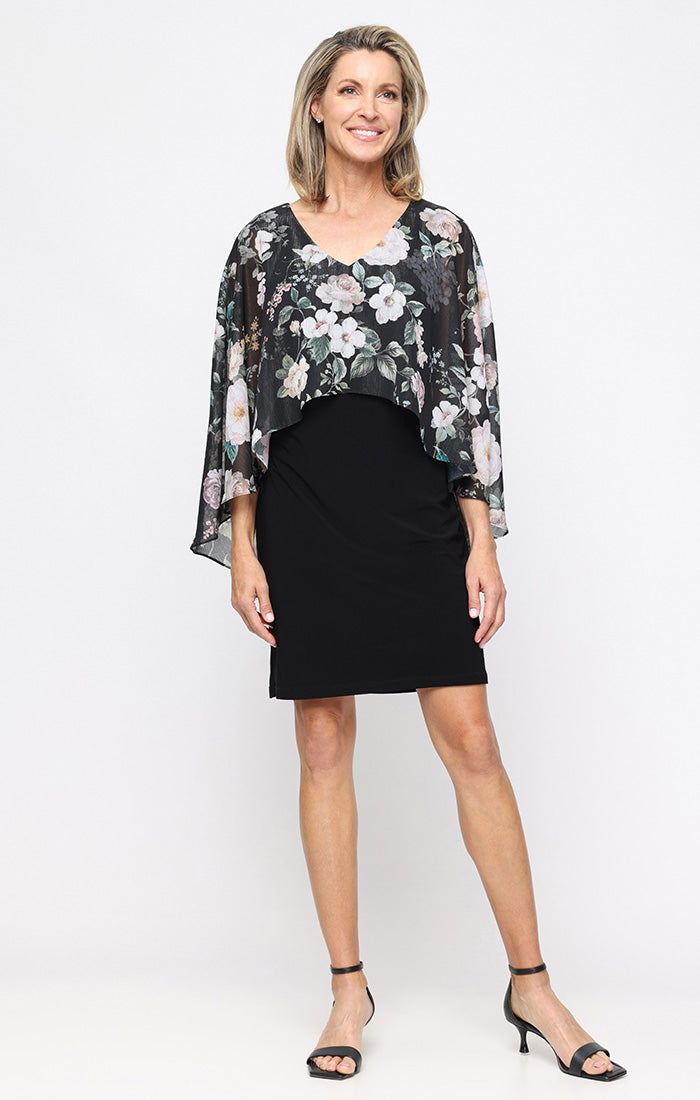 Cocktail Dresses Short Mini Floral Print Cocktail Dress SL Fashions 9177556 Black Multi