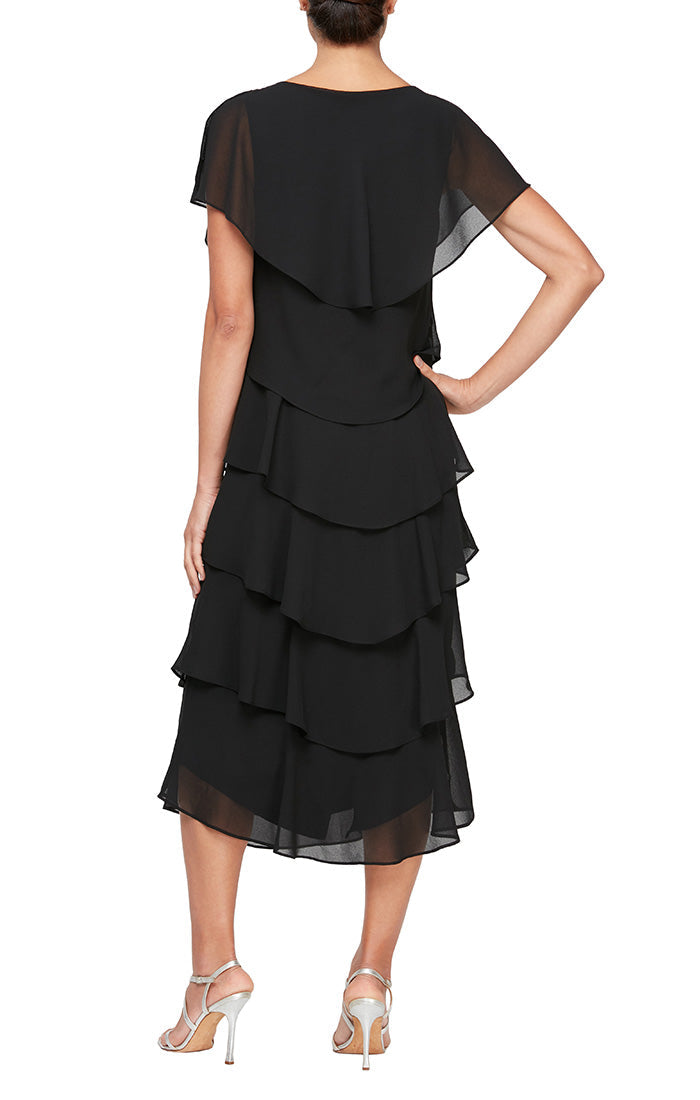 Mother of the Bride Dresses Mother of the Bride Caplet Tea Length Dress Black