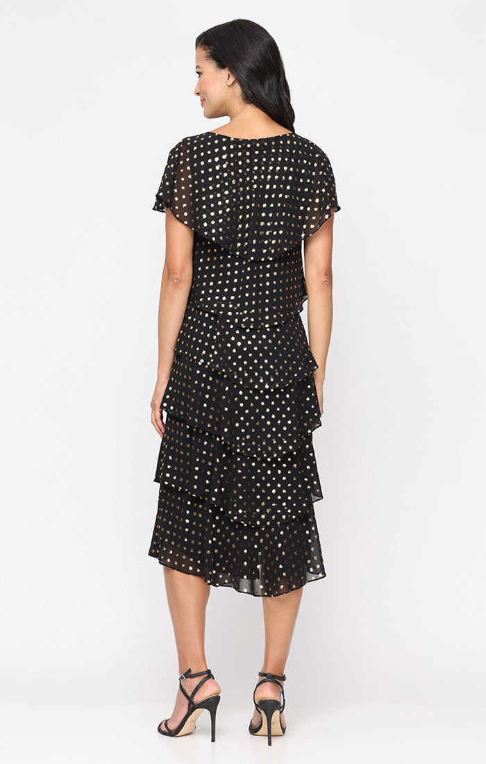 Mother of the Bride Dresses Printed Mother of the Bride A Line Tiered Cocktail Dress BLACK GOLD