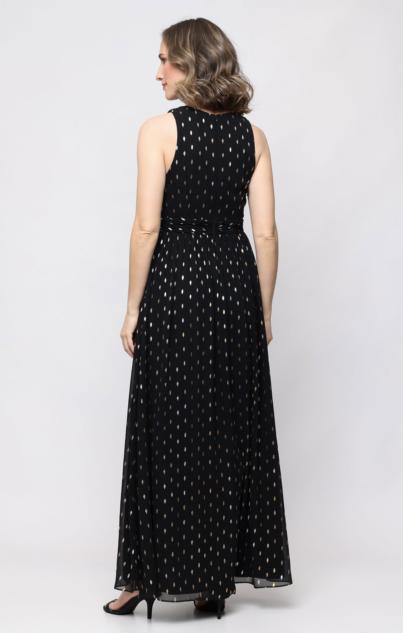 Black SL Fashions 9279525 Halter Floor-Length Chiffon Formal Dress Metallic