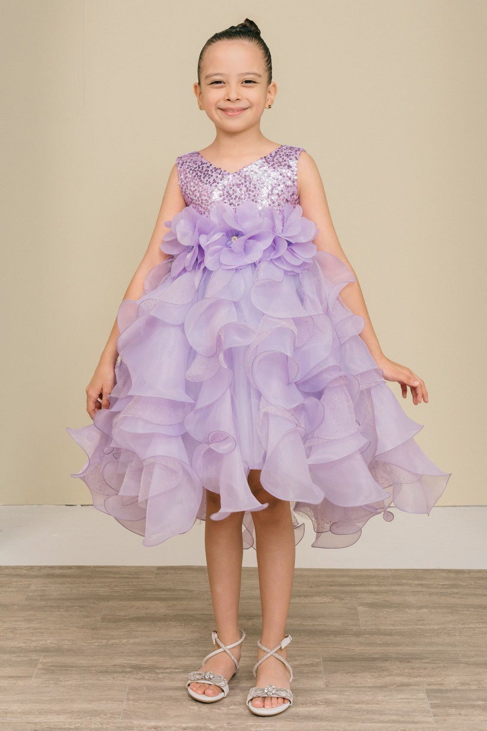 Flower Girl Dresses Sequin Beaded Ruffle A Line Flower Girl Dress Lilac