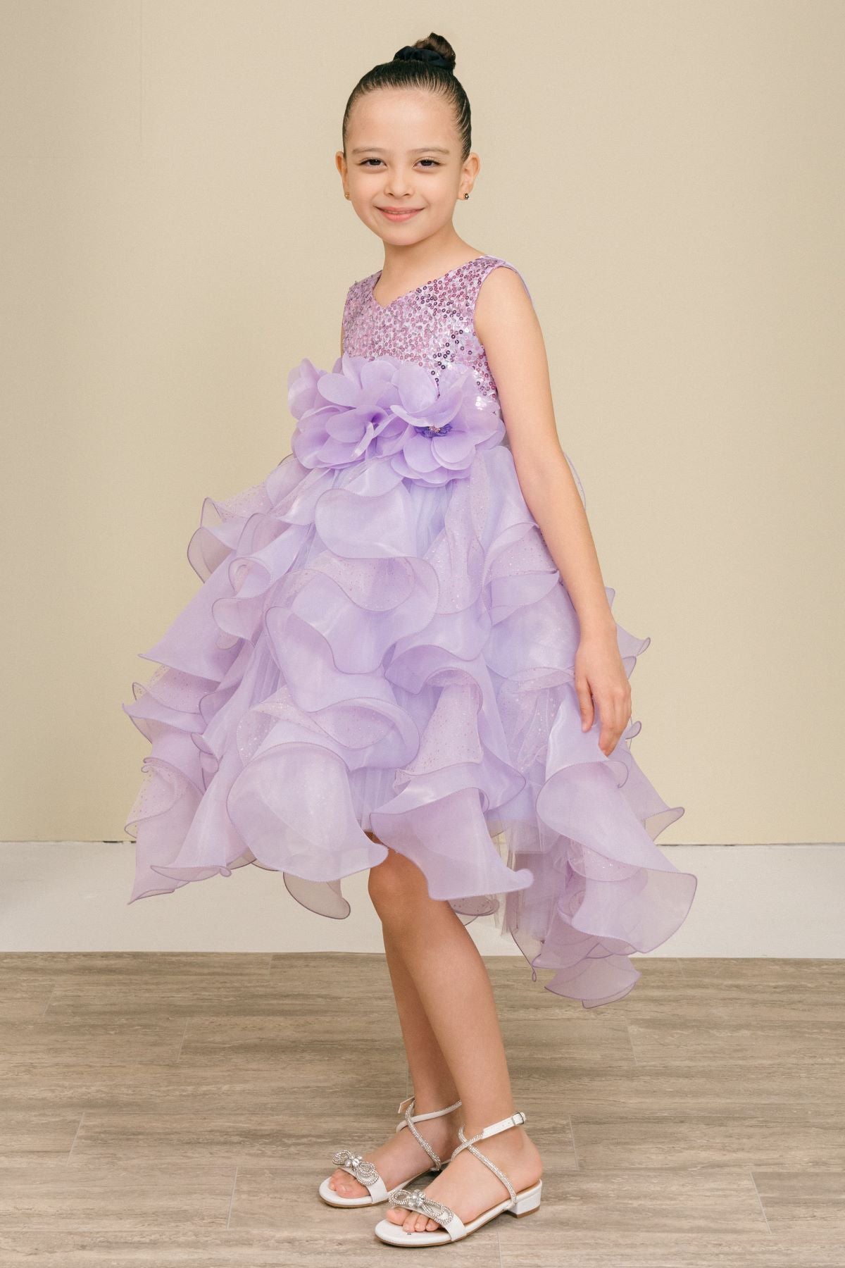 Flower Girl Dresses Sequin Beaded Ruffle A Line Flower Girl Dress Lilac